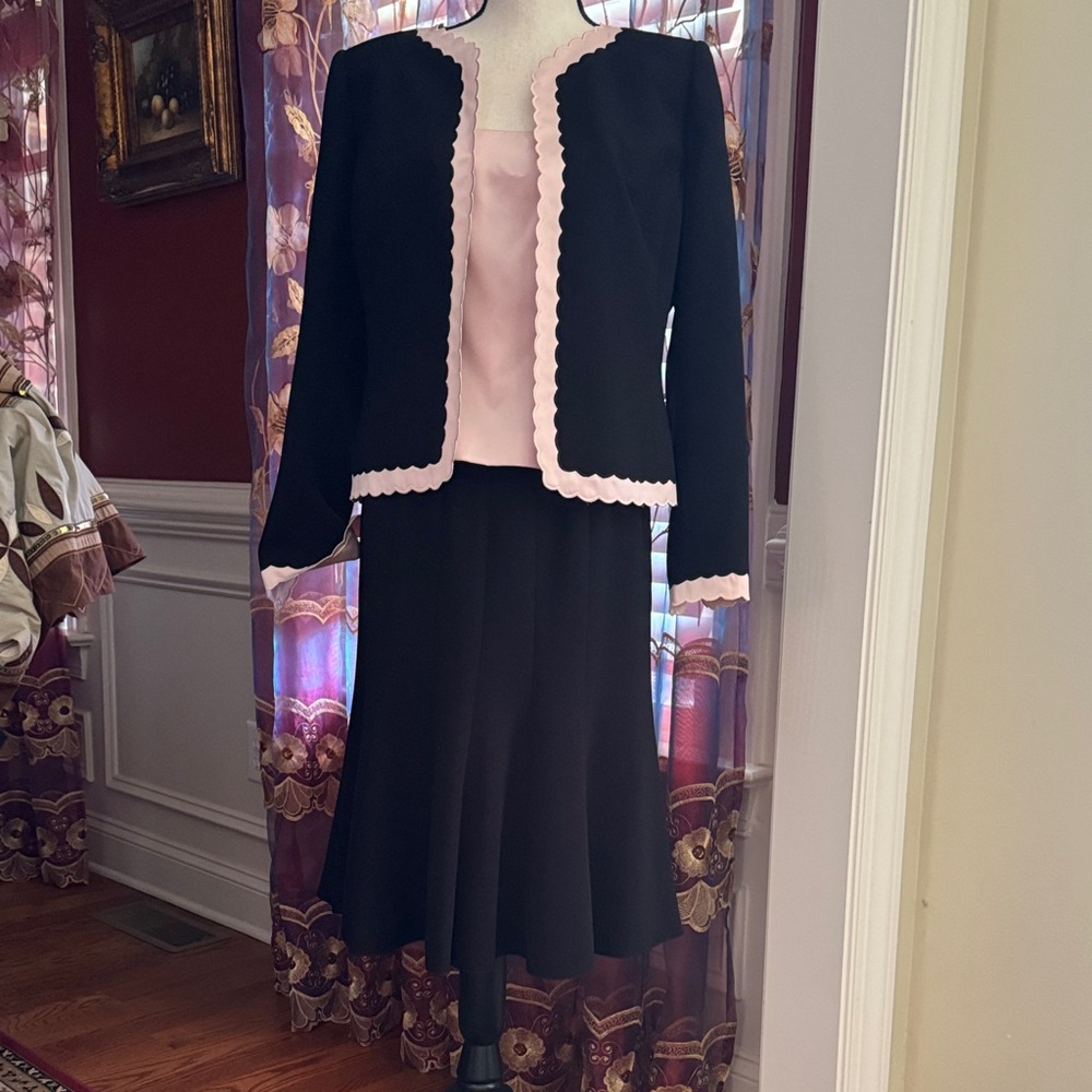 Nipon Boutique Black Blazer with Pink Trim plus Matching Skirt and Cami